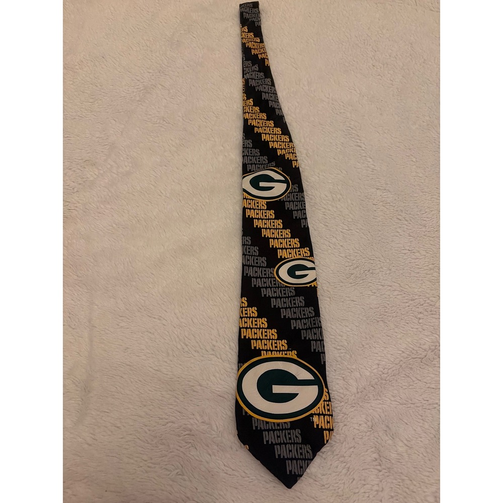 Y2K Retro  Vintage Green Bay Packers NFL Silk Tie 1997 Black Yellow Mens